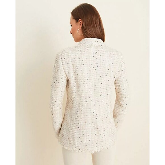 Ann Taylor Fringe Tweed Shawl Collar Jacket Womens Size 00P Cream Multi-Color - Picture 12 of 15